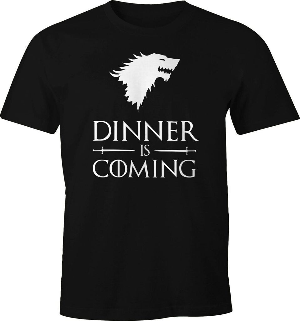 Herren T-Shirt Dinner is coming Fun-Shirt Parodie Grillen BBQ Barbecue Food Tee Moonworks schwarz XL