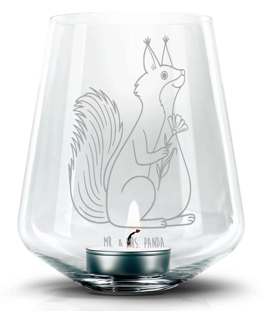 Mr. & Mrs. Panda Kerzenhalter Eichhörnchen Blume - Transparent - Geschenk, glas, Lachen, Motivation Sprüche, Windlicht, Eichhorn, Gravur Laterne,...