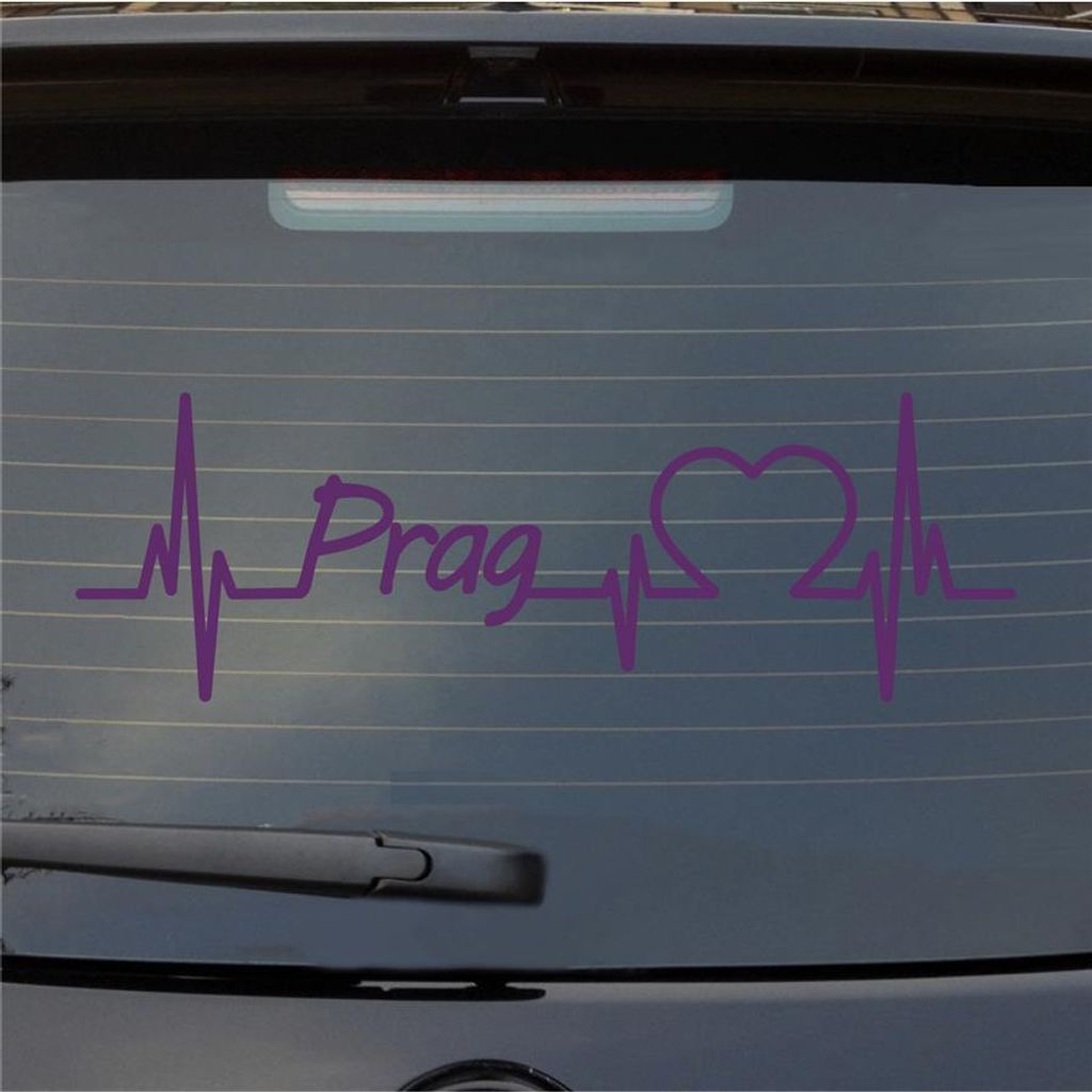 Heckscheibenaufkleber Prag Herzschlag Puls Stadt Liebe 55x18 cm Lila Auto Aufkleber Sticker