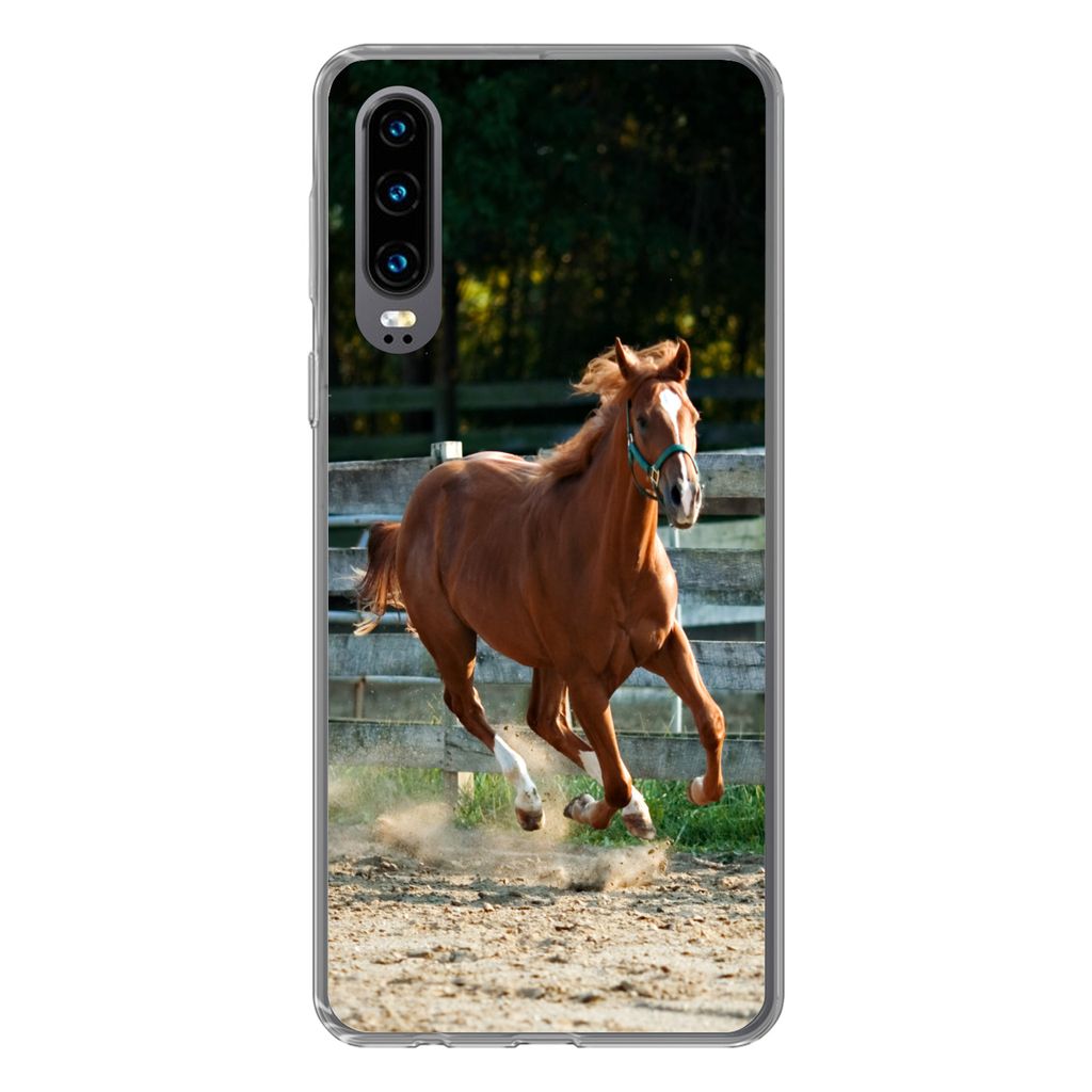 MuchoWow Handyhülle Schutzhülle Hülle für Huawei P30 Pferd - Licht - Sand Silikon Softcase Handy Hülle - Kartenbesitzer