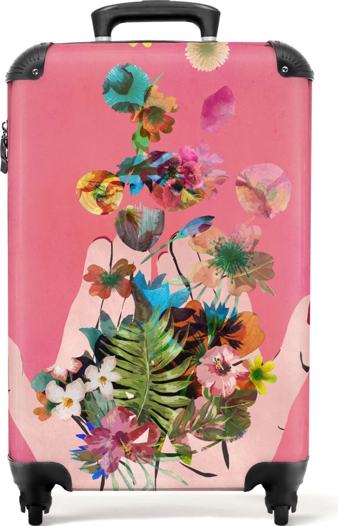 NoBoringSuitcases.com Koffer Handgepäck Trolley Rollkoffer Kleine Reisekoffer mit 4 Rollen - Blumen - Abstrakt - Rosa - Kunst - Cabin Size < 55x...