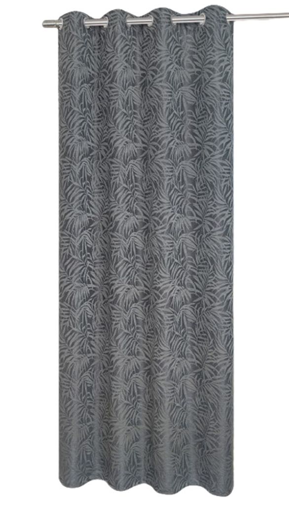 Ösenschal Capri grau Blätter 140x235cm Vorhang Schlaufen Schal Gardine