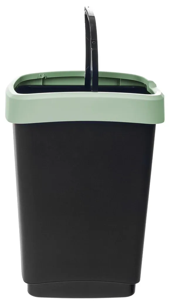 Poubelle de tri 25L noire et verte à couvercle basculant ergonomique