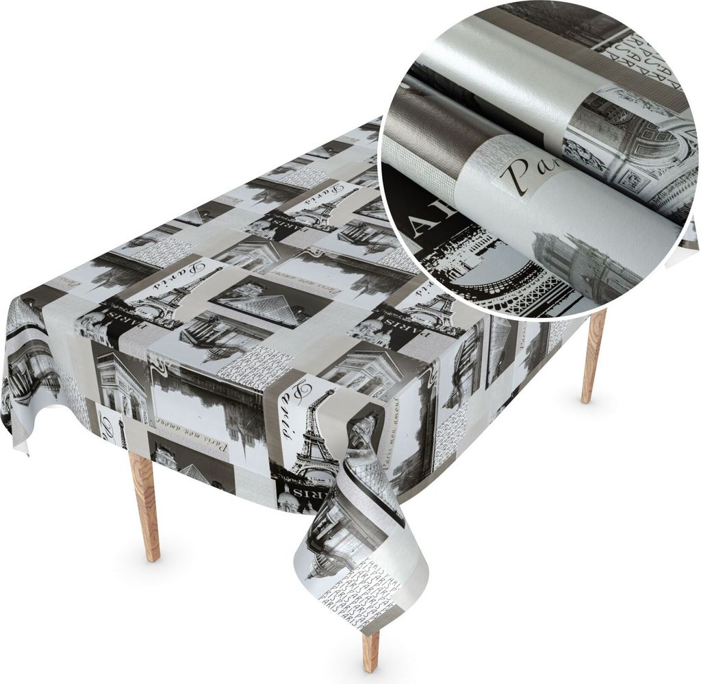 Tischdecke Wachstuch MIMOSA Retro Grau Robust Wasserabweisend Breite 140 cm Länge 100 cm