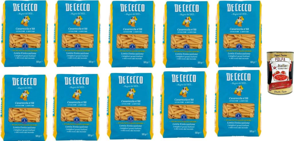 De Cecco Casareccia N°88, 100% Italienisch Pasta Nudeln 10x 500g + Italian Gourmet Polpa 400g
