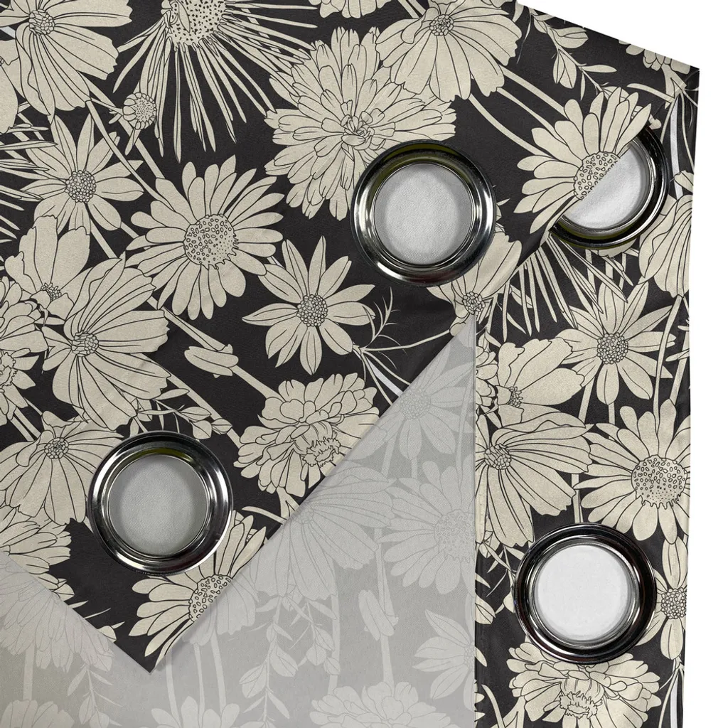 ABAKUHAUS Tenda con occhielli a fiori, illustrazione stilizzata della crescita primaverile, tema naturale monocromatico sulla bellezza del giardino, tende decorative a 2 pannelli, 280 cm x 225 cm, nero e beige - 2