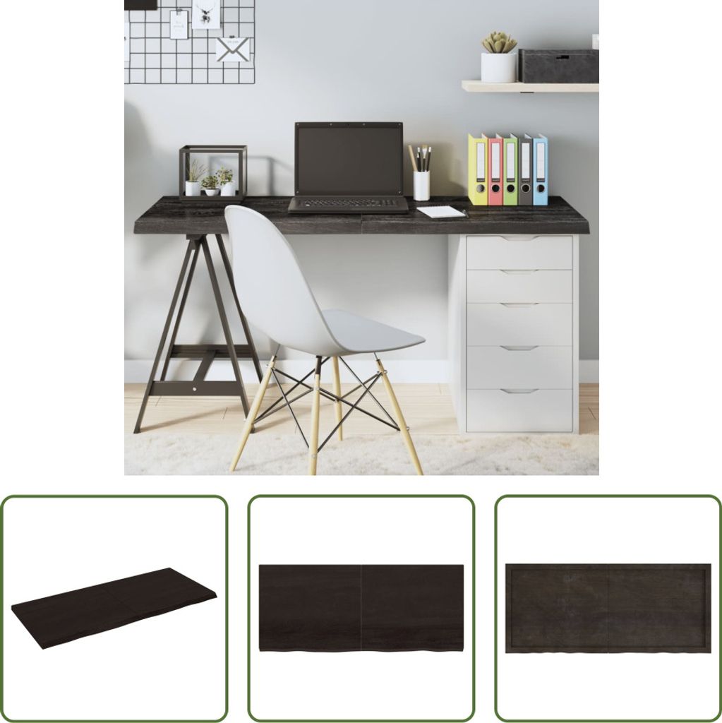 The Living Store Tischplatte Dunkelbraun 140x60x(2-4)cm Massivholz Eiche