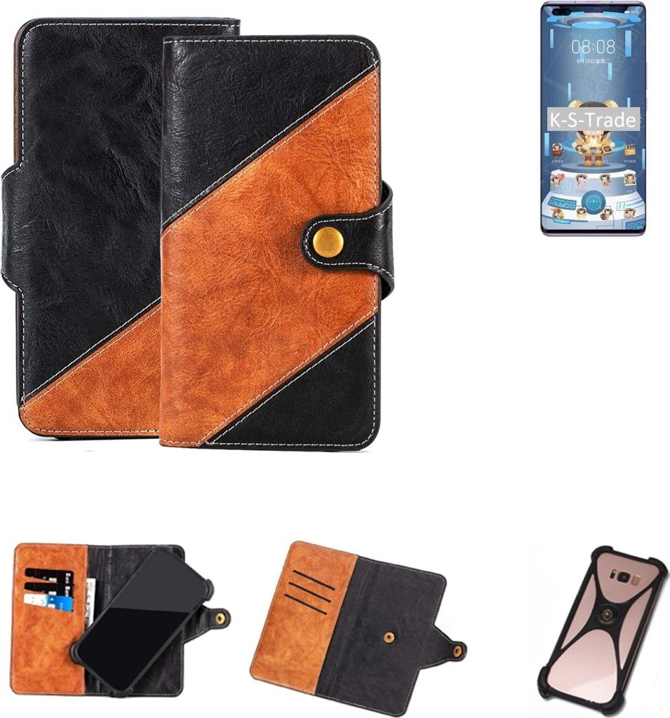 K-S-Trade Handyhülle Schutzhülle Bookstyle Case Wallet-Case kompatibel mit HTC Wildfire E3 Handy Cover Bumper Klapphülle schwarz hellbraun 1x