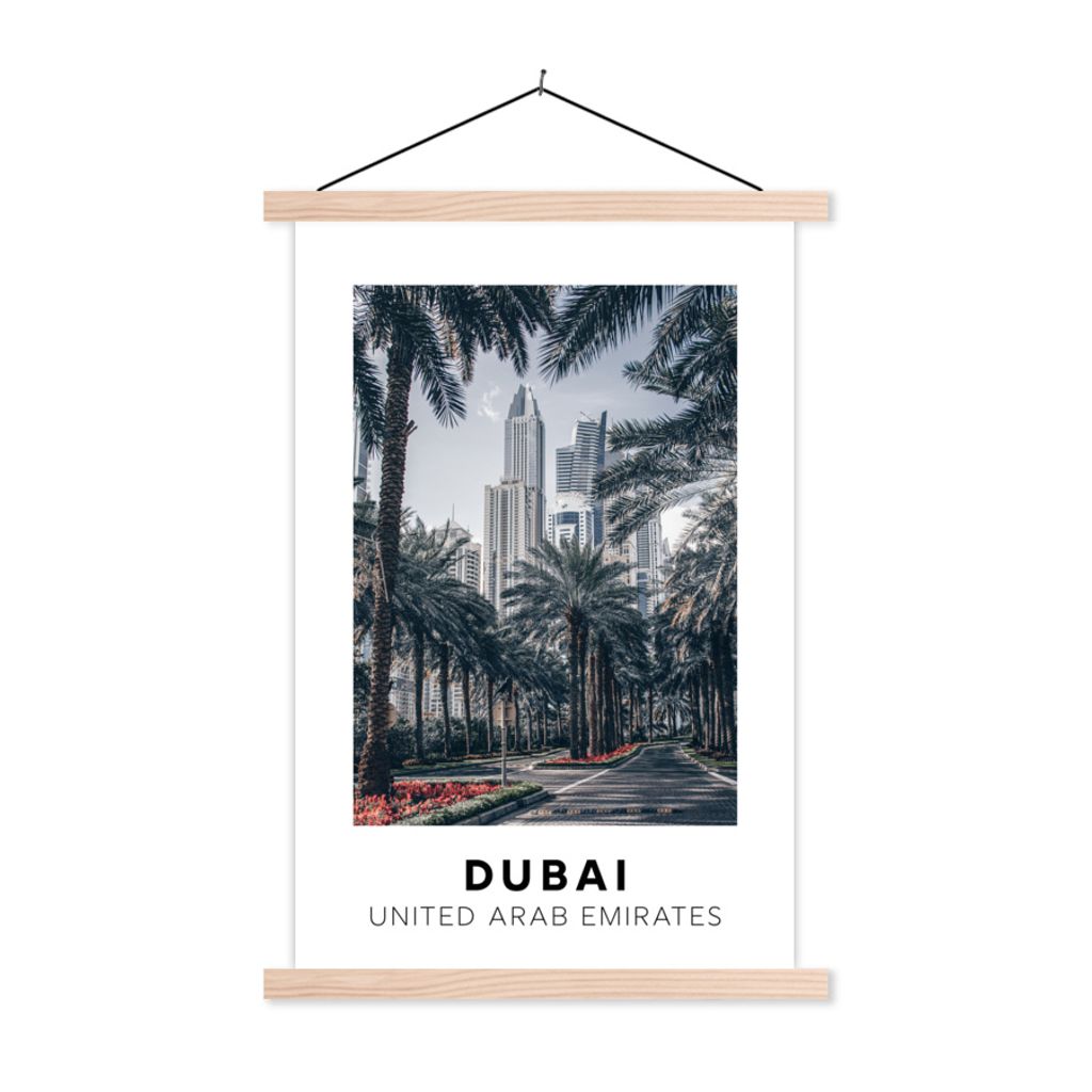 MuchoWow Textilposter Dubai - Palme - Architektur 40x60 cm mit holzfarbenen Rahmen - Poster