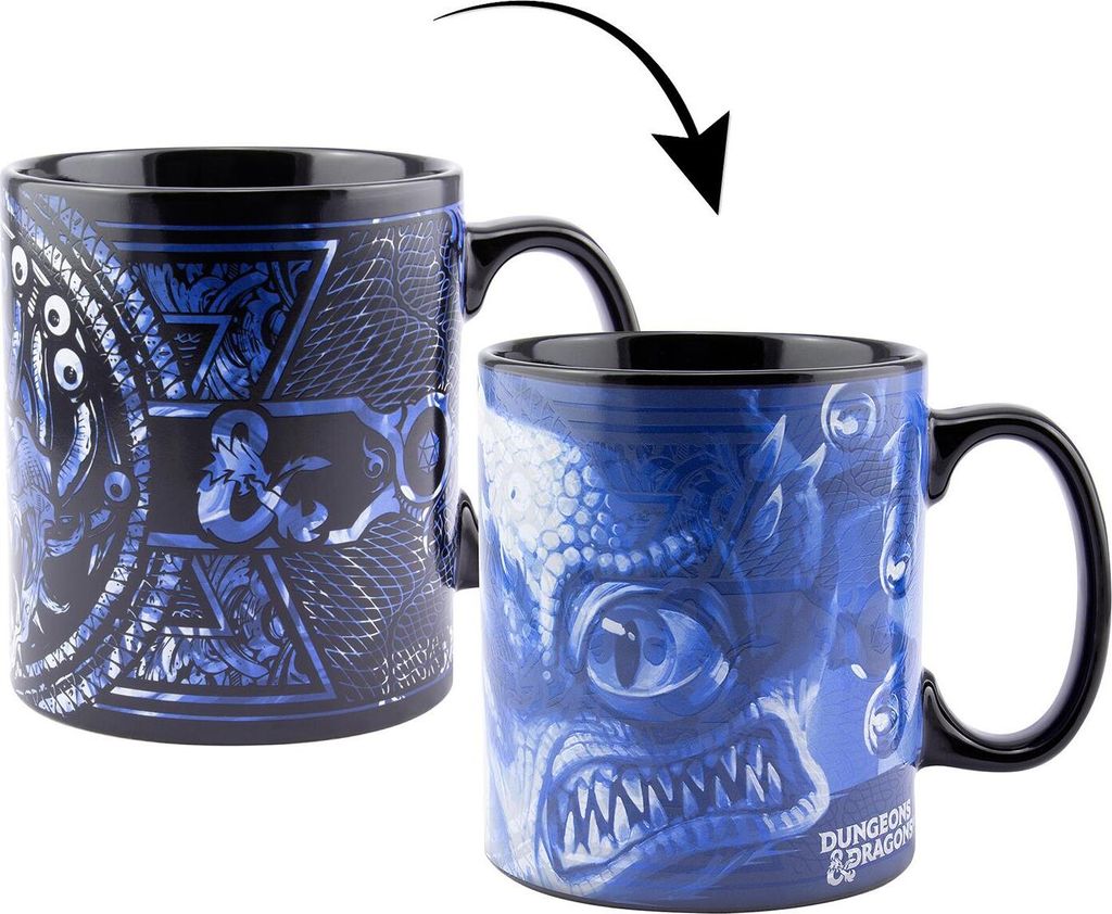 Tasse Dungeons & Dragons- Beholder + Aufkleber D20 (farbwechselnd)