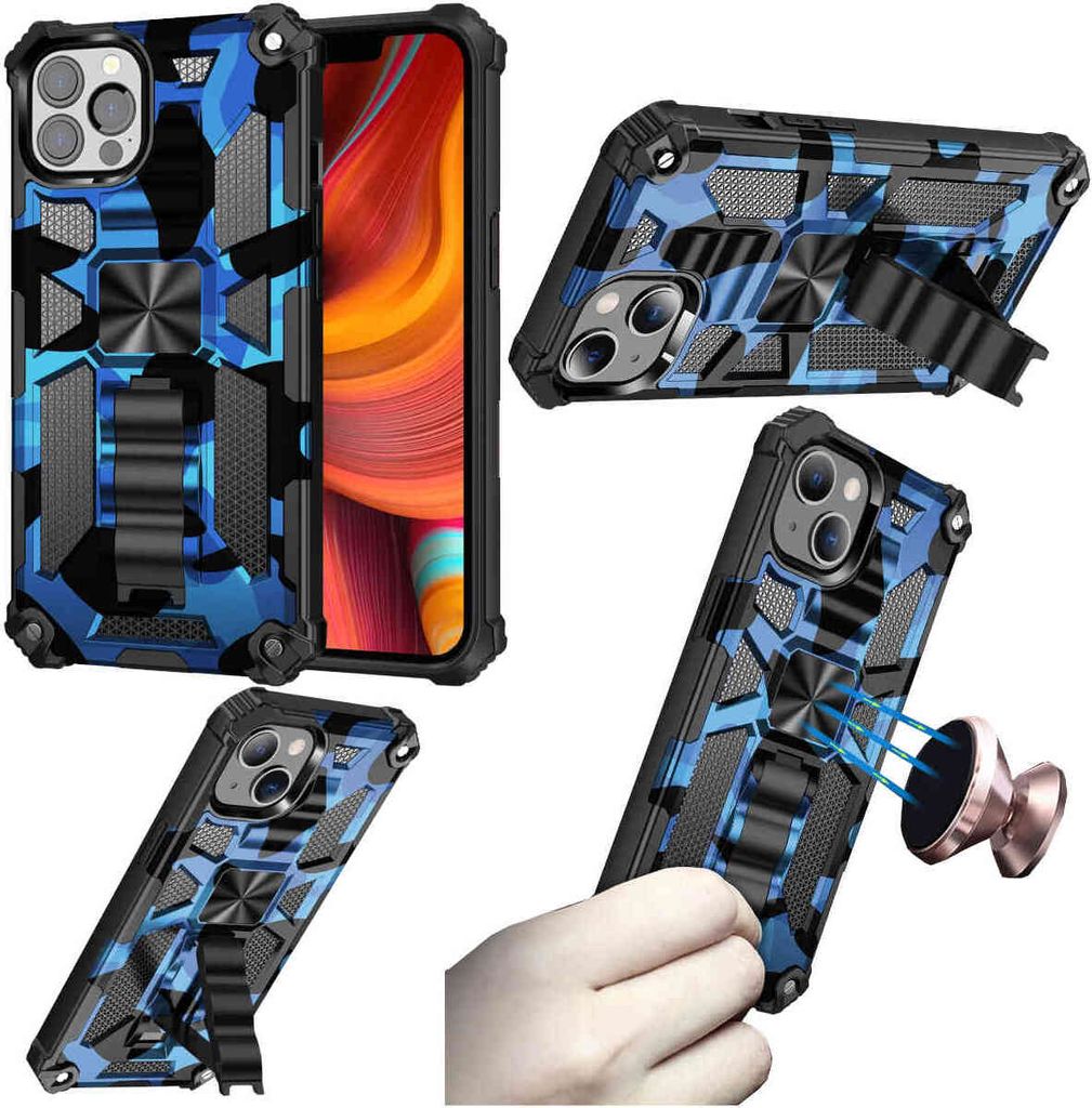 Für Apple iPhone 13 Pro Camouflage Shockproof Armor TPU Handy Tasche Hülle Blau