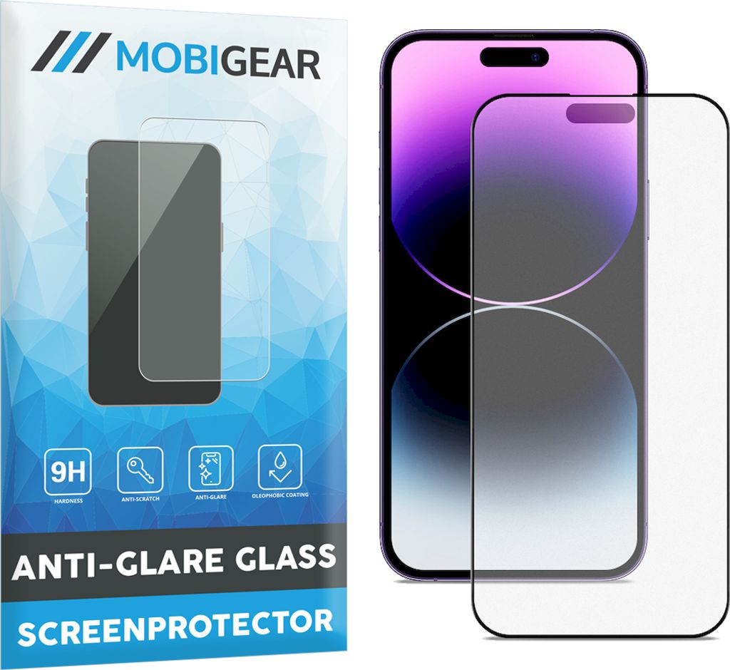 Mobigear Premium iPhone 14 Pro Panzerglas Gehärtetes Glas Displayschutz Anti-Glare - Hüllenfreundlich - Schwarz