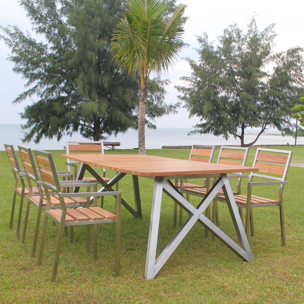 Teako Design Esstisch Benedetto Teakholz Edelstahl 140x80x76 cm