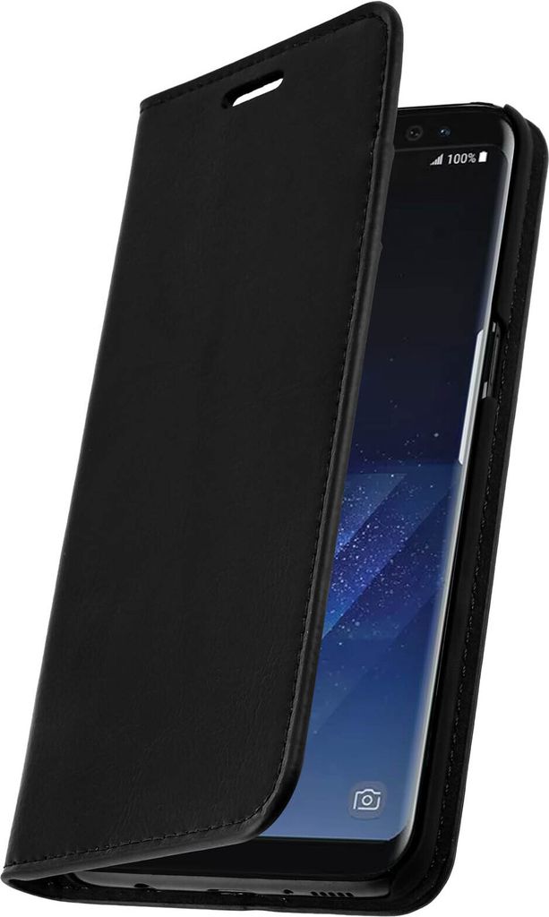 Avizar, Samsung Galaxy S8 Flip-Schutzhülle aus Echtleder im Brieftaschenstil, Schwarz