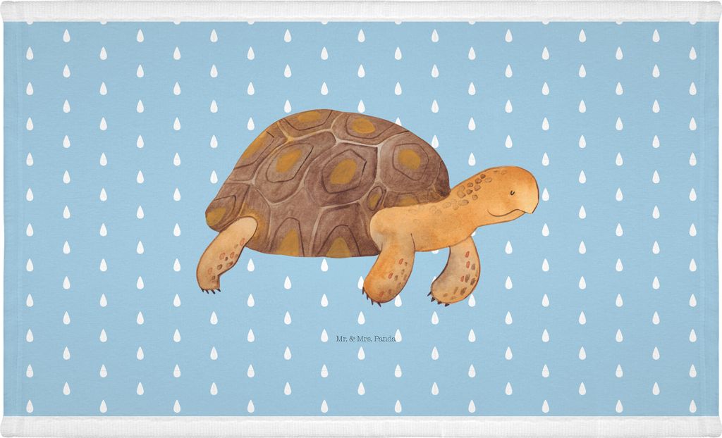 Mr. & Mrs. Panda Flauschtuch Schildkröte Marschieren - Blau Pastell - Geschenk, Baumwollhandtuch, Händehandtuch, Handtuch, 50x100, Motivation, Li...
