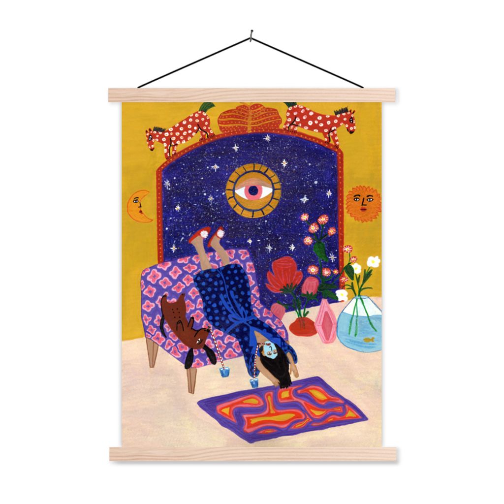 MuchoWow Textilposter Frauen - Psychedelisch - Hippie 120x160 cm mit holzfarbenen Rahmen - Plakatkarton