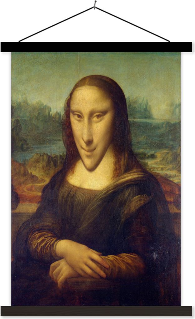 MuchoWow Textilposter Mona Lisa - Leonardo da Vinci - Karikatur 120x180 cm mit schwarzem Rahmen - Fotos