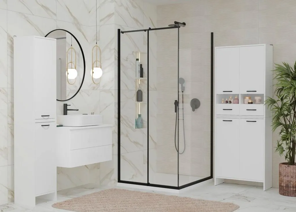 Mobile Colonna Bagno NINA 1K1D: 3 Ripiani e Cesto Bucato Bianco - 2