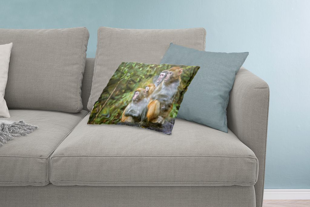 MuchoWow Zierkissen Sofakissen Wohnzimmer Dekokissen 60x40 cm Affen - Steine - Wald - Kopfkissen - Polster mit Foto