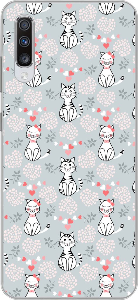 MuchoWow Handyhülle Schutzhülle Hülle für Telefoonhoesje Samsung Galaxy A70 Muster - Katze - Herz - Mädchen - Kinder - Mädchen Silikon Soft...