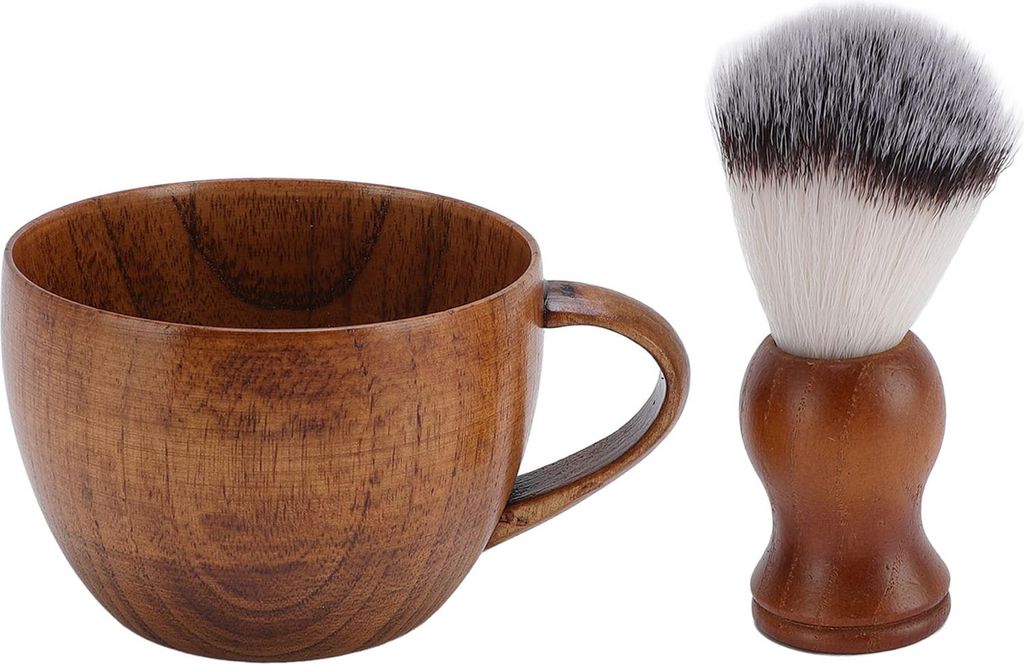 2-teiliges Rasierpinsel-Set für Männer, Nylonborsten, Holzschale, Pflegeset und