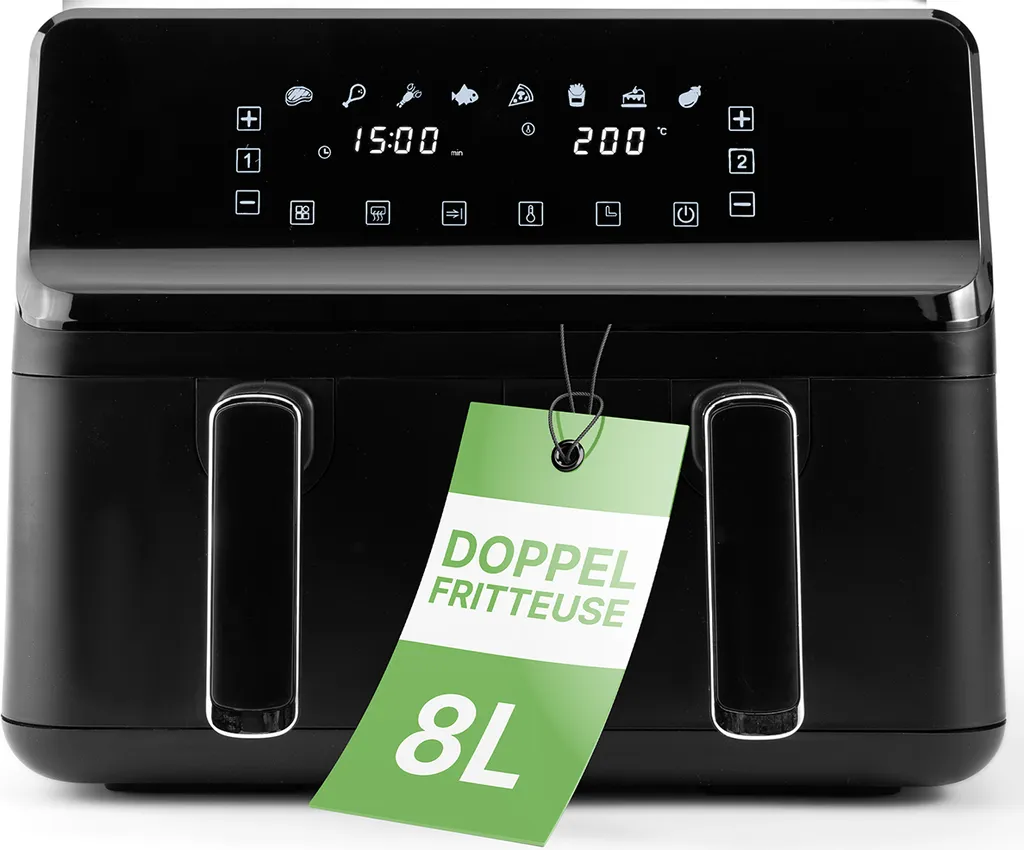 Friteuse sans huile Double Bac 8L Airfryer Noir pour Famille XL