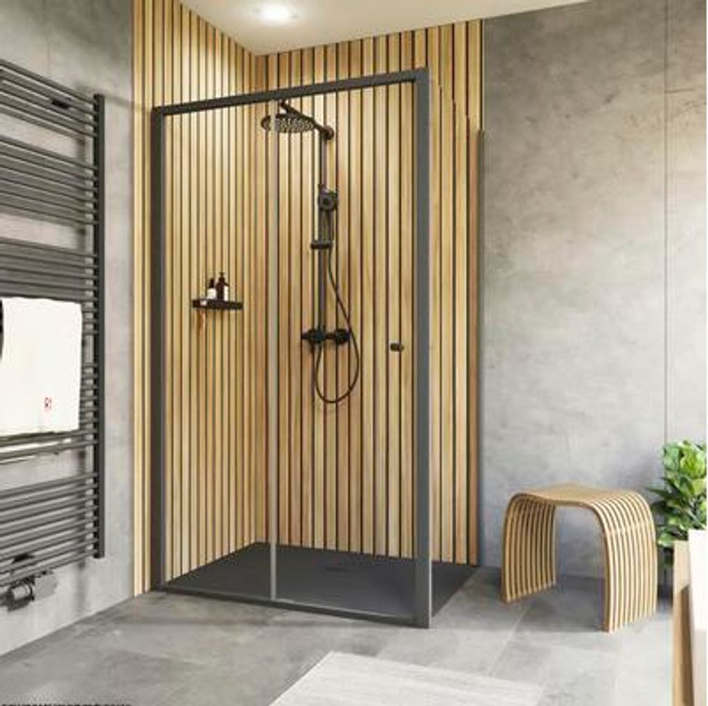 Duschtür mit Seitenwand und Schiebetür SCHULTE Trend 2.0 120 x 90 cm x 2000 mm Profil schwarz matt Klarglas Türanschlag