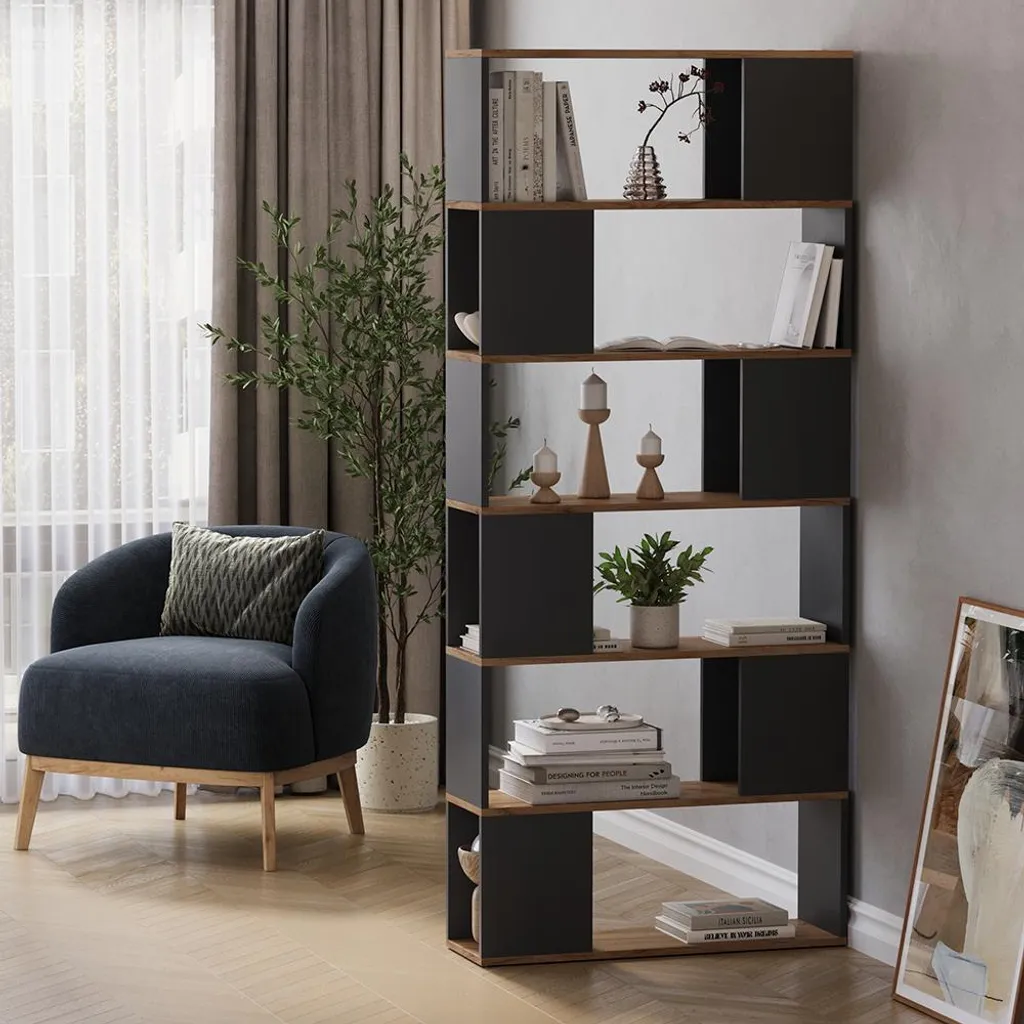 Cloison de séparation de pièce design bois et anthracite 80x186 cm