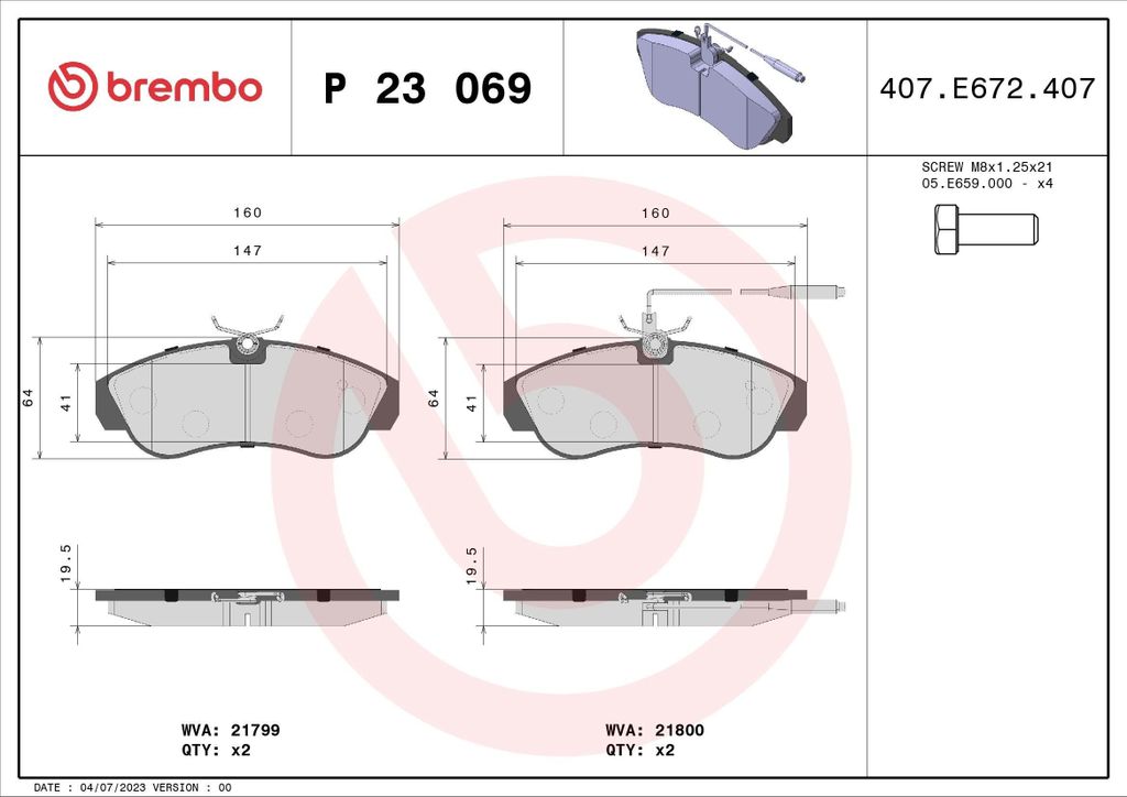 BREMBO P 23 069 - OE 425118 Bremsbeläge für Boxer, Ducato