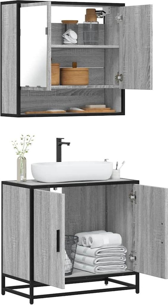 Maison Exclusive - 2-tlg. Badmöbel-Set Grau Sonoma Holzwerkstoff