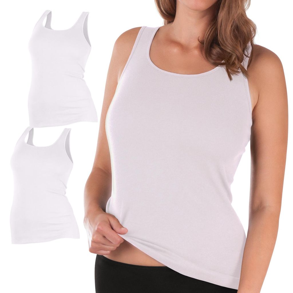 Celodoro Damen Unterhemd (2 Pack), Trägertop Feinripp - Weiss 36-38