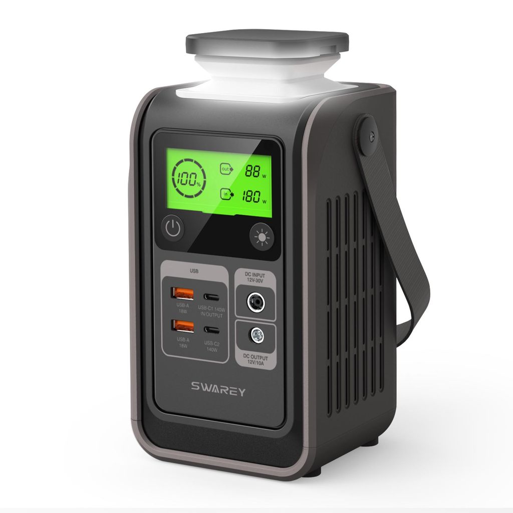 SWAREY S200 Tragbare DC Powerbank Powerstation 140W Solar Generator Solarspeicher ,Stromgenerator 192Wh Power Station, LiFePO4 Batterie