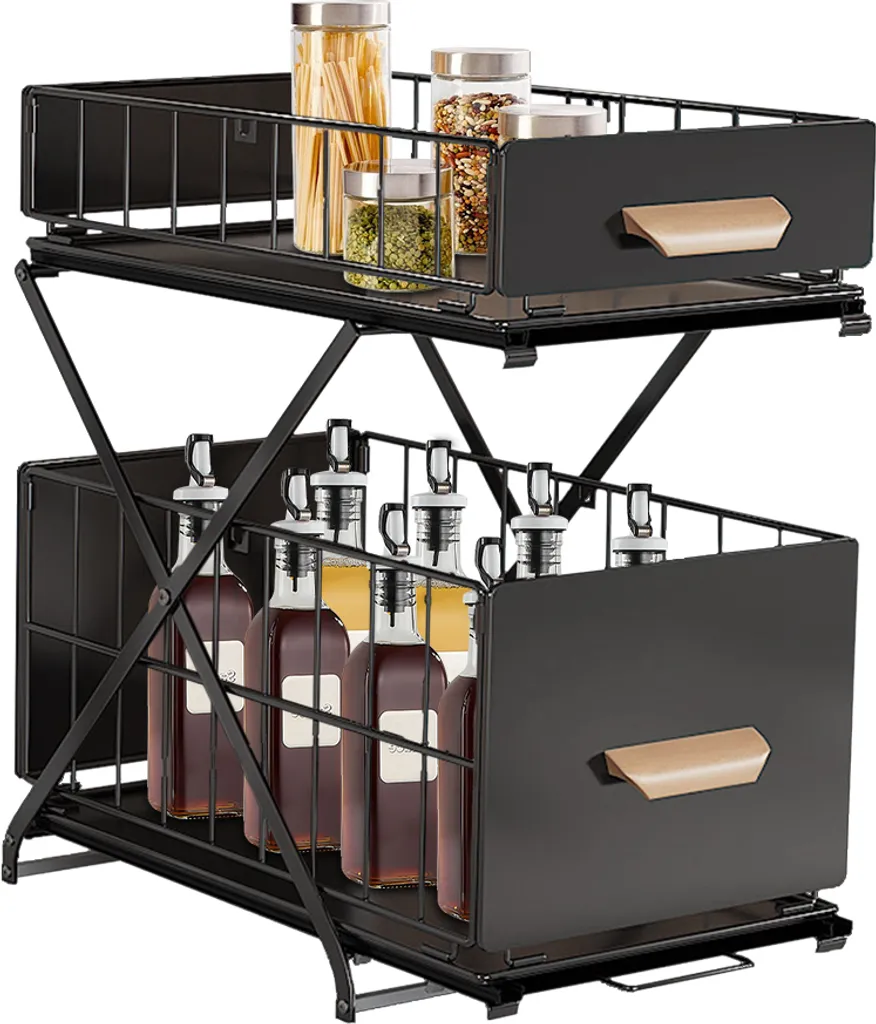 Organiseur cuisine 2 étages noir - Tiroir rangement sous évier
