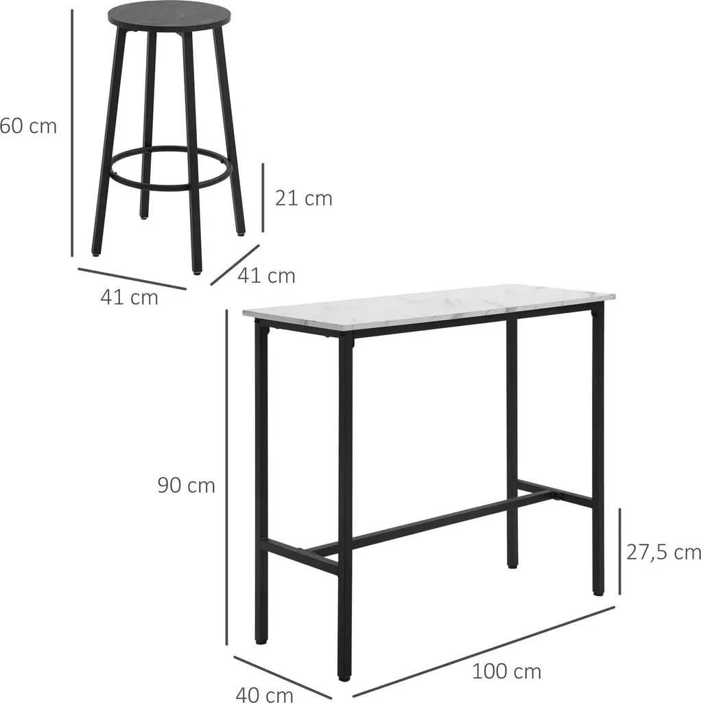 Table de bar bois blanc moderne 100 cm - Structure haute rectangulaire - 6