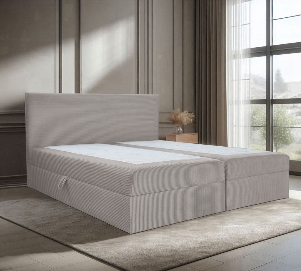 Bett, Boxspringbett, Continentalbett BERG POSO mit Bonell Matratze, OHNE Topper, Doppelbett mit Container, H3 160x200 cm, (Beige - Poso 105)