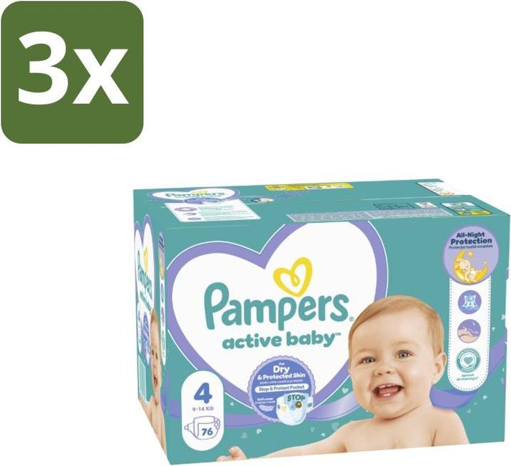 Pampers – Windeln – Baby Dry Größe 4 – 76 Windeln - Vorteilspack - 3 Stücke