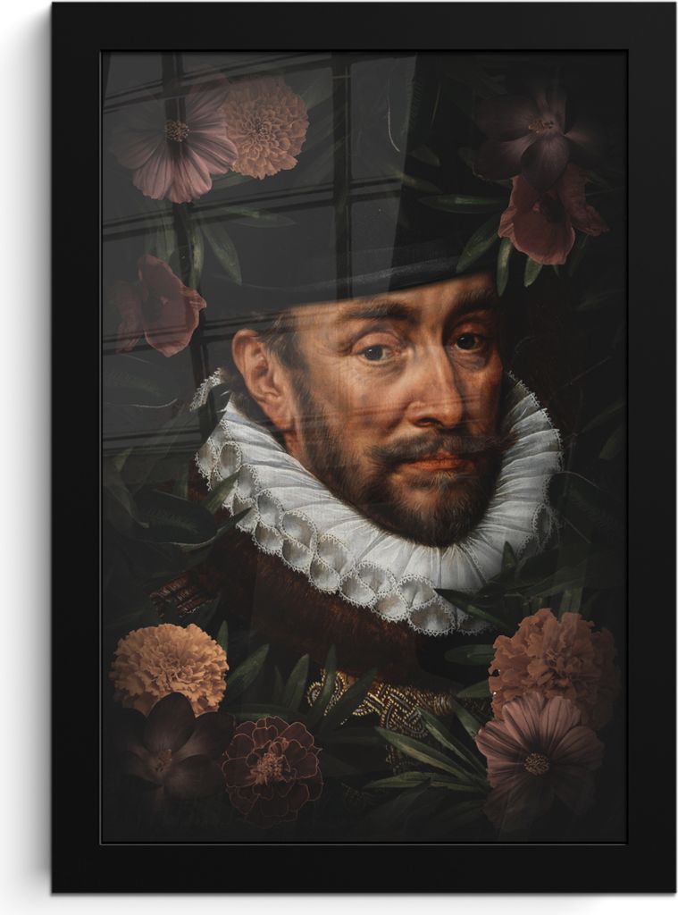 MuchoWow MuchoWow Gerahmtes Poster Wilhelm von Oranien - Adriaen Thomasz - Blumen 20x30 cm - Poster mit zchwarzem Bilderrahmen - Drucken - Bild...