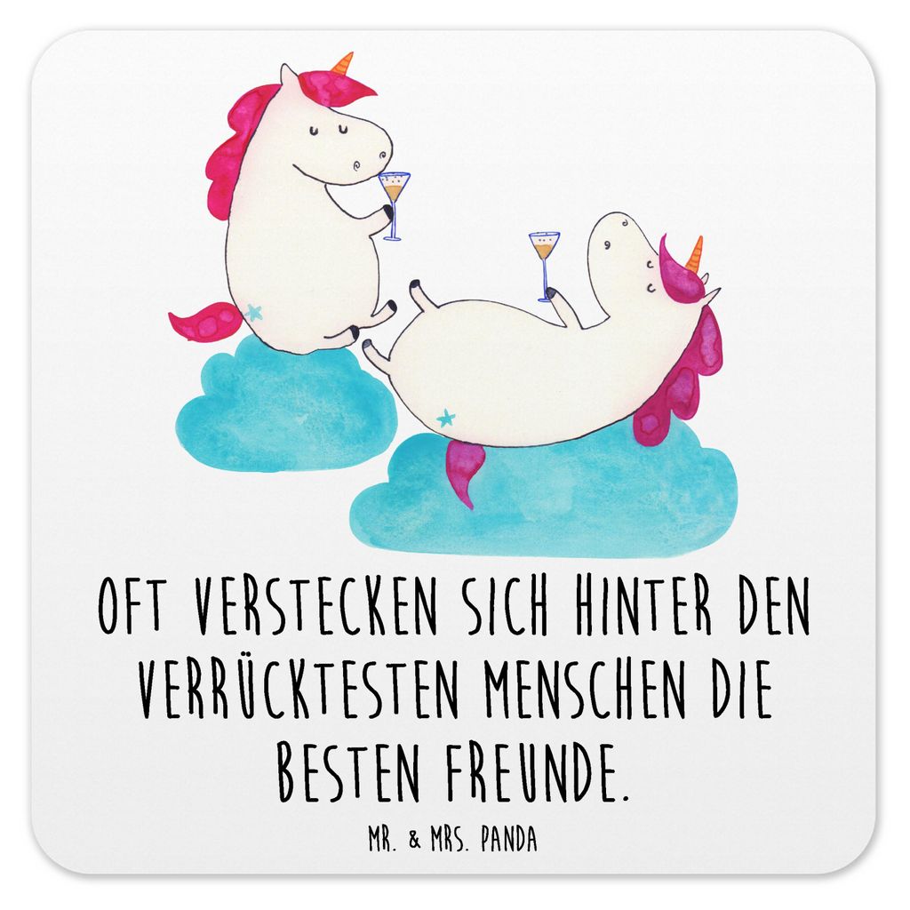 Mr. & Mrs. Panda Getränkeuntersetzer Einhorn Sekt 15er Set - Weiß - Geschenk, Untersetzer Gläser, Coaster, Party, Tassenuntersetzer, Tisch, Freu...