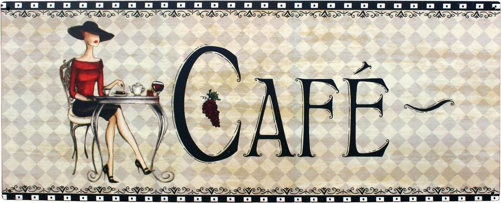 Shabby Blechschild Dame im Café