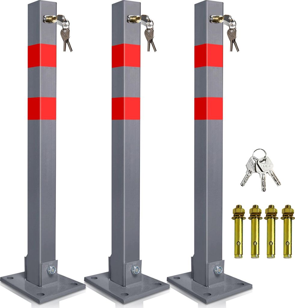 Aopunly Absperrpfosten 3X Parkplatzsperre Klappbar 66cm abschließbar rostfreier