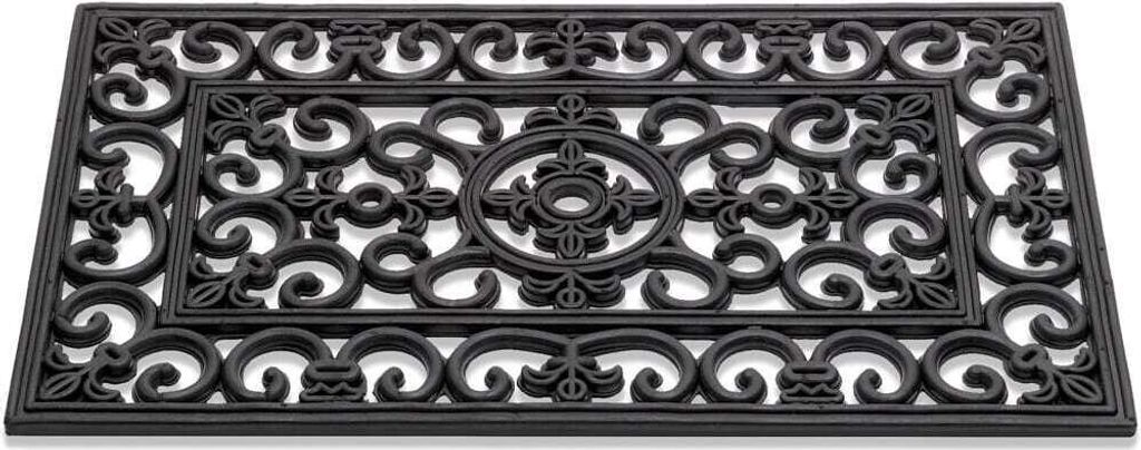 Fussabtreter Gusseisen-Optik floral als Outdoor Gummi-Matte