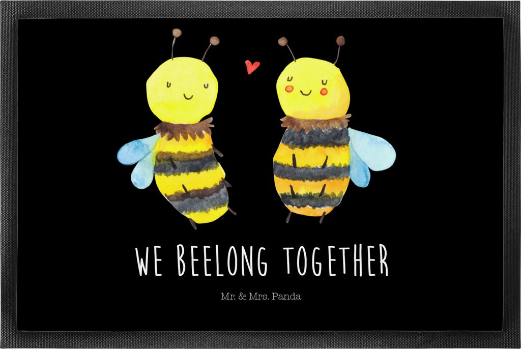 Mr. & Mrs. Panda fußmatte Biene Verliebt 50 x 75 cm - Schwarz - Geschenk, Fußabstreifer, Schmutzmatte, Bodenvorleger, Haustürmatte, Schmutzfangm...