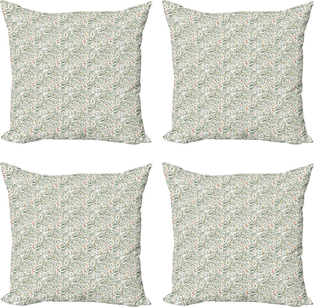 ABAKUHAUS Blumen Kissenbezug Set (4 Stück), Aquarell Spring Garden, Moderner Doppelseitiger Digitaldruck, 50 cm x 50 cm, Orange Gelb und Grün