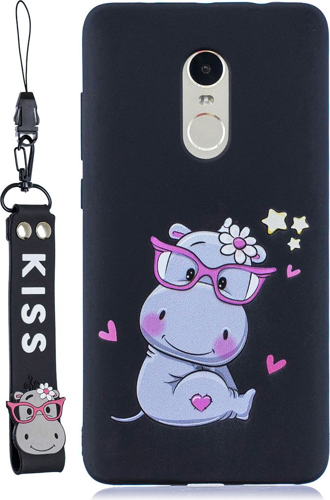 Für Redmi Note 4X/NOTE 4 Cartoon Lovely Coloured Painted Soft TPU Rückendeckung rutschfest Full Protective Case mit Lanyard schwarz