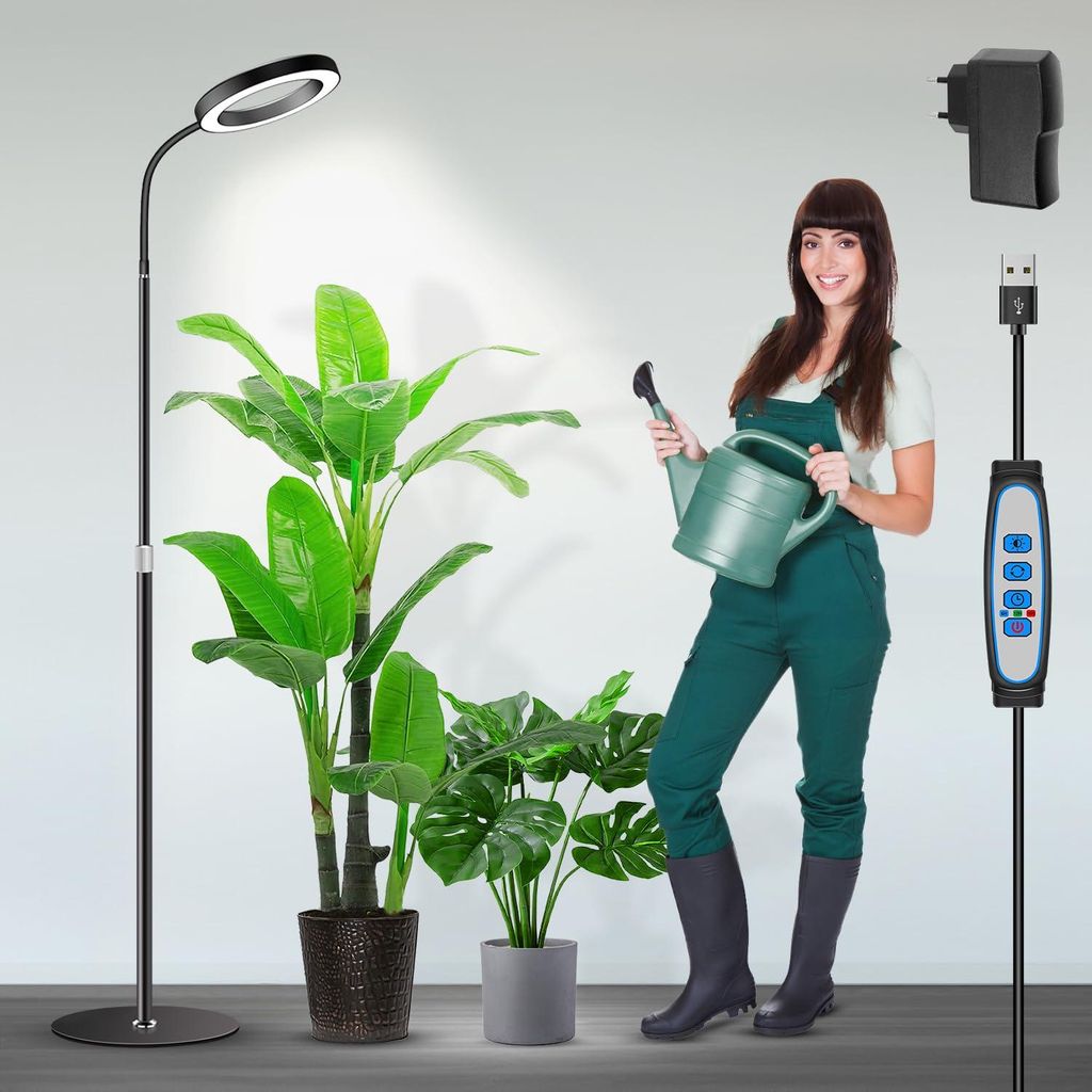 LED Pflanzenlampe, 72 LEDs, Vollspektrum Dimmbar, mit Zeitschaltuhr, 58-170 cm verstellbarem Stab, Gemüse Pflanzenlicht Grow Lampe, für Zimmerpfl...