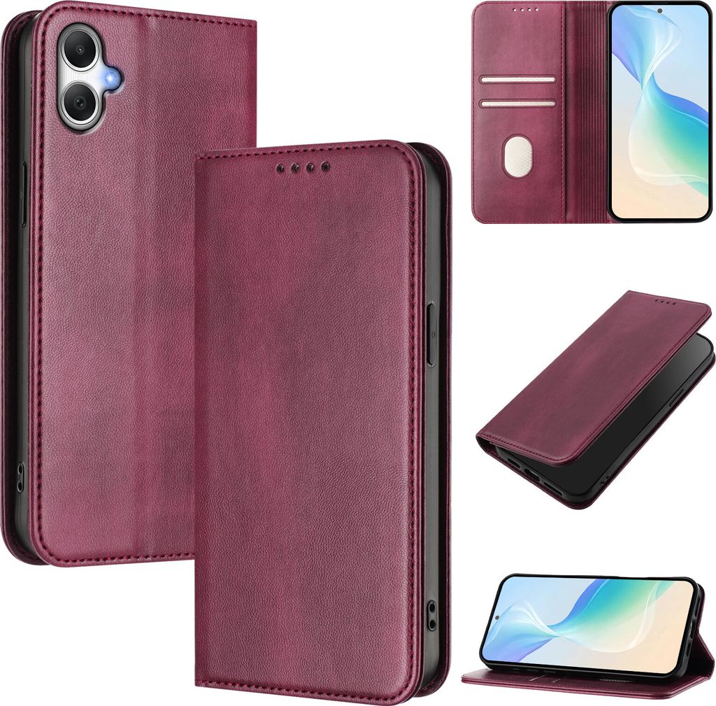 Handyhülle für Samsung Galaxy A06, Vintage Leder RFID Schutz Kartenfach Standfunktion Magnetische Klapphülle Rot