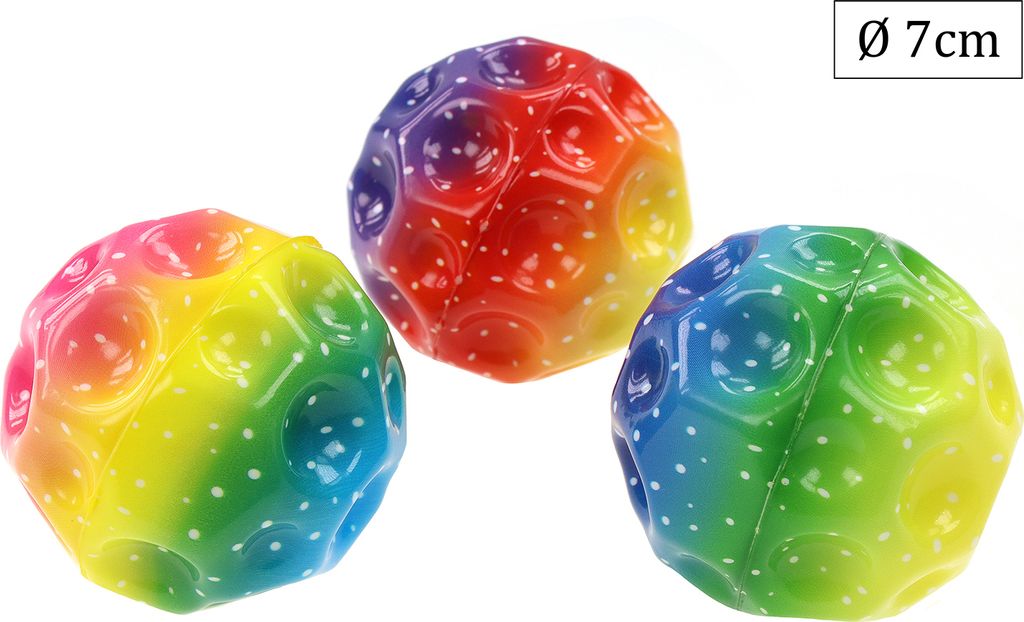 3er Set Springball, Moonball in Regenbogenfarben Ø7cm,
