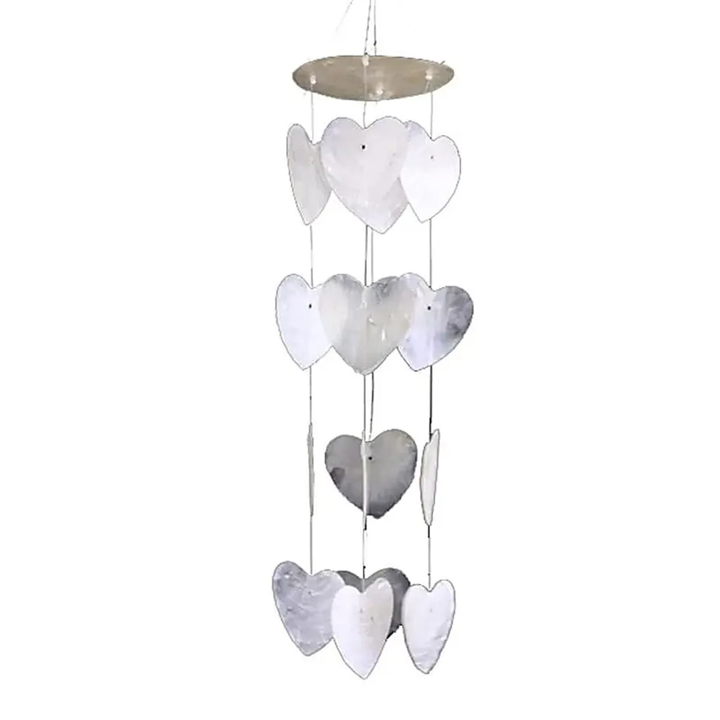 Lot de 2 Carillons Éoliens Cœurs Blancs en Coquille Capiz de 35 Cm