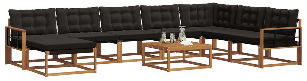 vidaXL Outdoor-Sofagarnitur mit Kissen 9 pcs Natürlich und Schwarz
