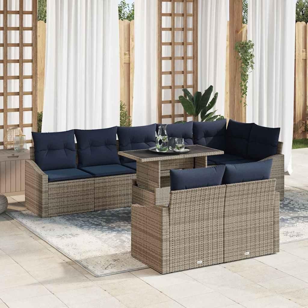 Garten-Sofa-Set mit Kissen mit Kissen 9 pcs Grau und Marineblau - Gartensofas DE238